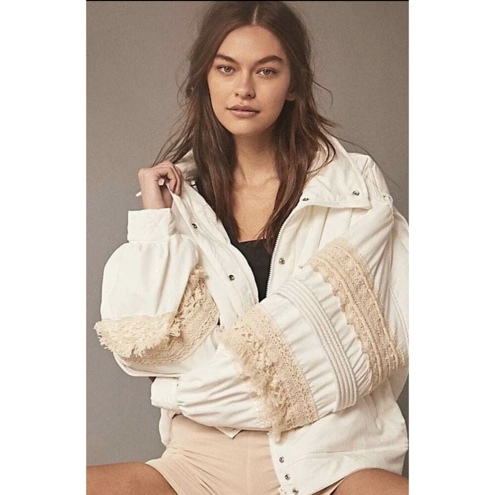 Free People FP Movement Jacket Solstice Bomber Ivory Embroidery Size XS NWT
